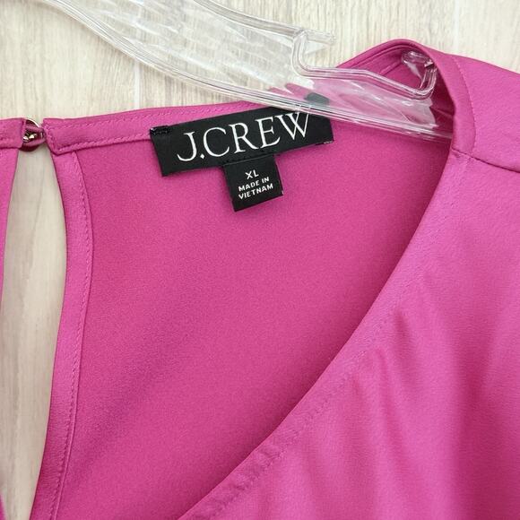 J. Crew Blouse Women XL Pink Long Ruffled Bell Sleeve Popover Satin Preppy - Picture 4 of 13